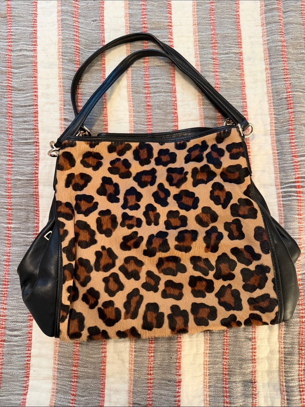 Coach Leopard Print Tote Bag with Black Trim